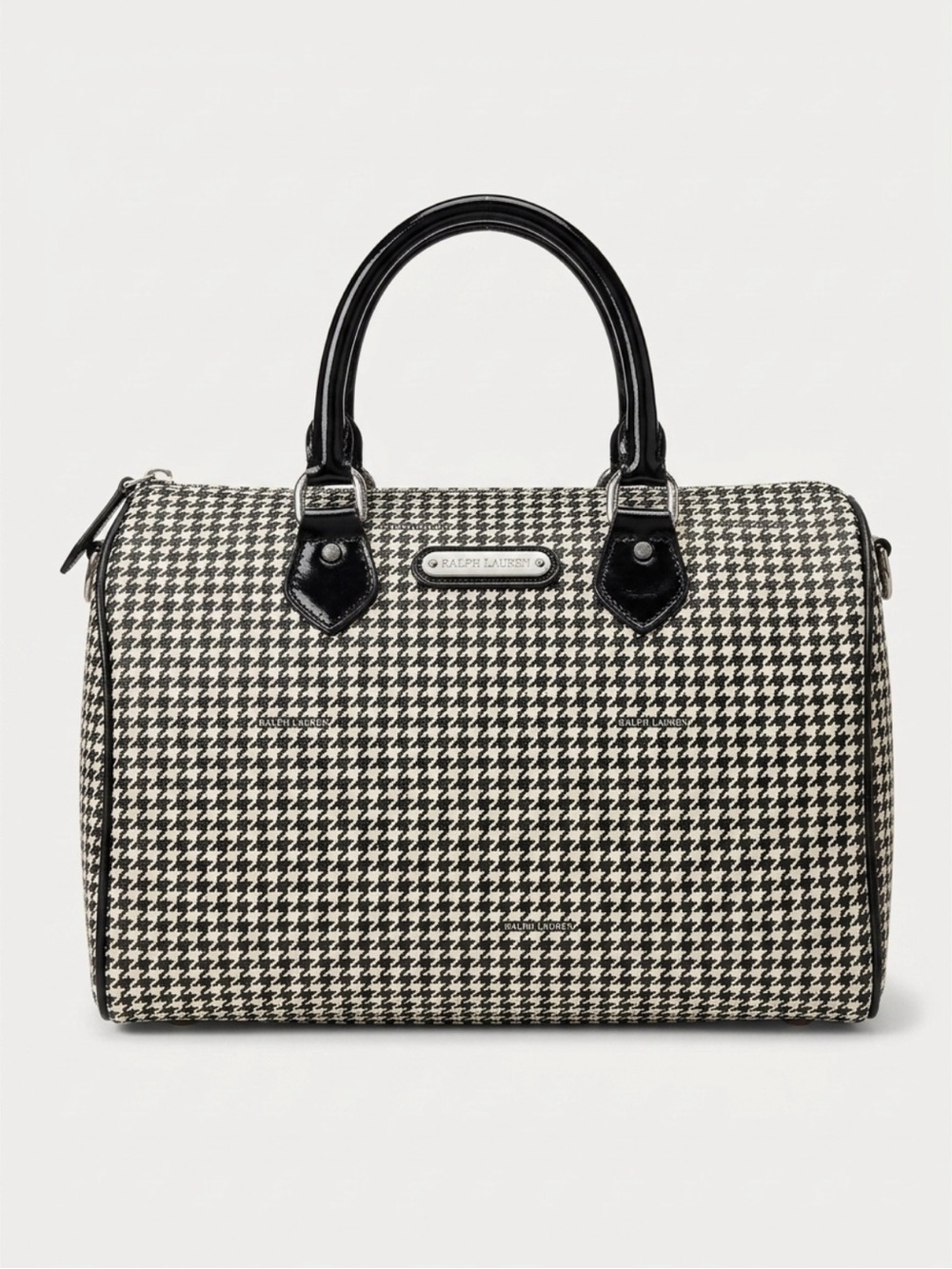 Ralph Lauren Black & White Houndstooth Bowling Satchel - Picture 1 of 8